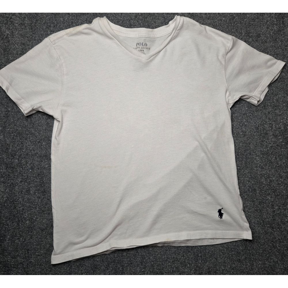 POLO Ralph Lauren‎ L White V-Neck T-Shirt Vintage
